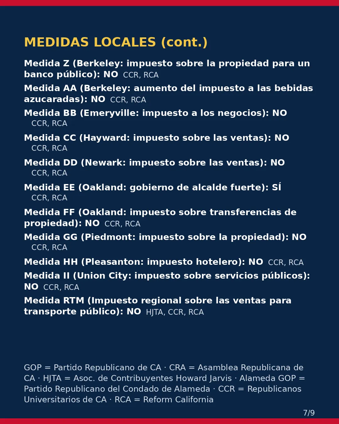 Condado de Alameda, 3 de noviembre de 2026: la postura de los grupos conservadores sobre su boleta. (7/9)