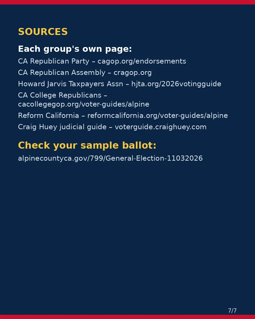 Alpine County, Nov 3, 2026: where conservative groups stand on your ballot. (7/7)