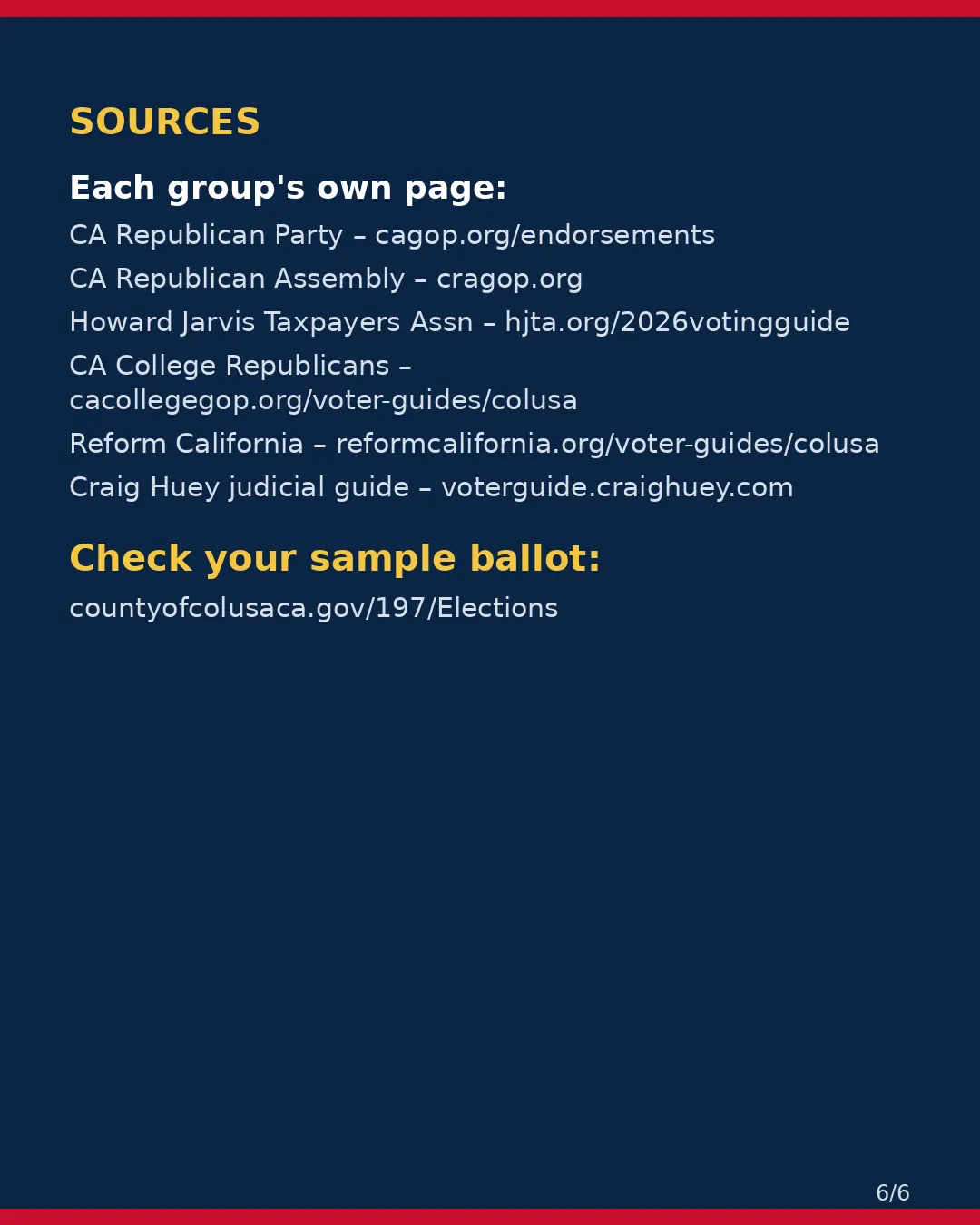 Colusa County, Nov 3, 2026: where conservative groups stand on your ballot. (6/6)