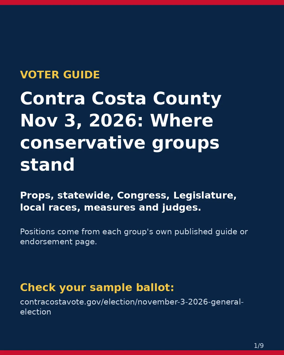 Contra Costa County, Nov 3, 2026: where conservative groups stand on your ballot. (1/9)