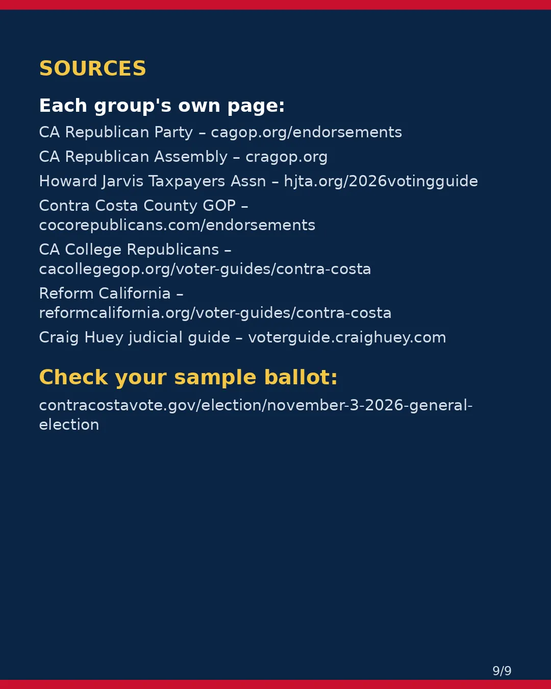 Contra Costa County, Nov 3, 2026: where conservative groups stand on your ballot. (9/9)