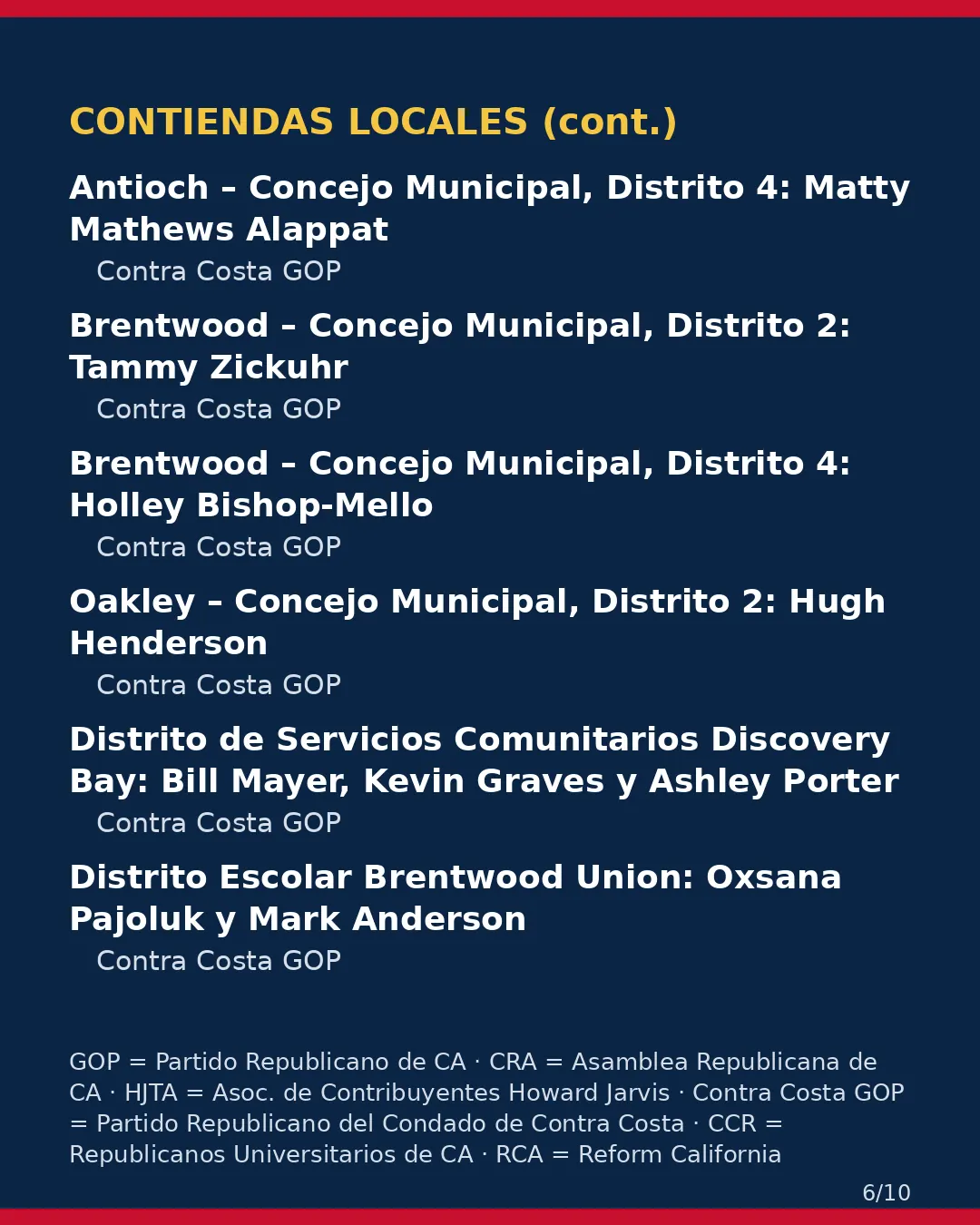 Condado de Contra Costa, 3 de noviembre de 2026: la postura de los grupos conservadores sobre su boleta. (6/10)