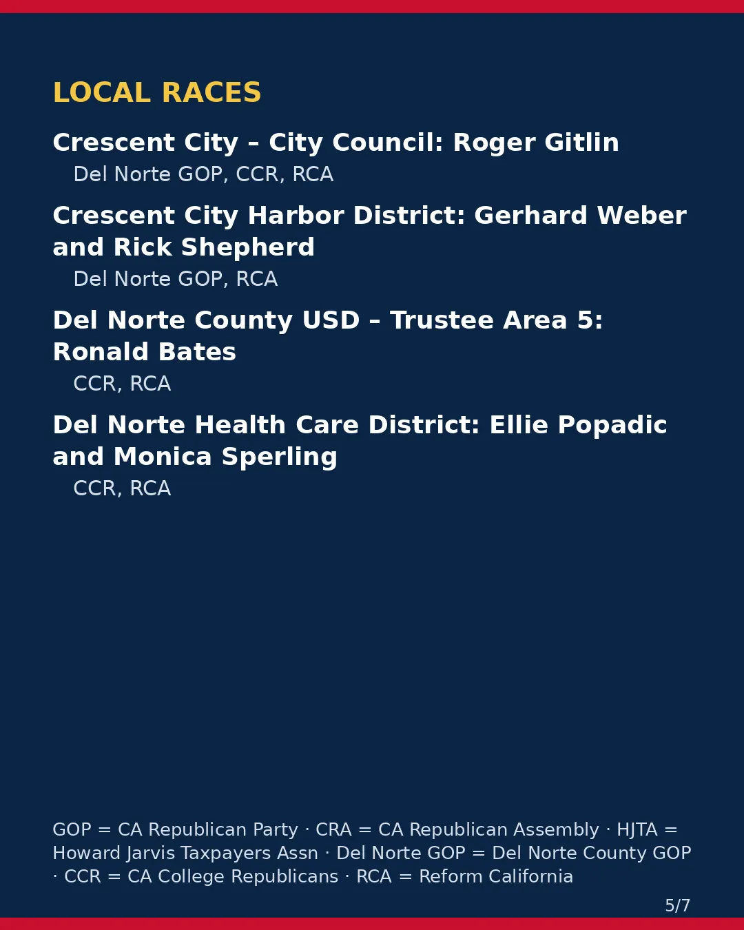 Del Norte County, Nov 3, 2026: where conservative groups stand on your ballot. (5/7)