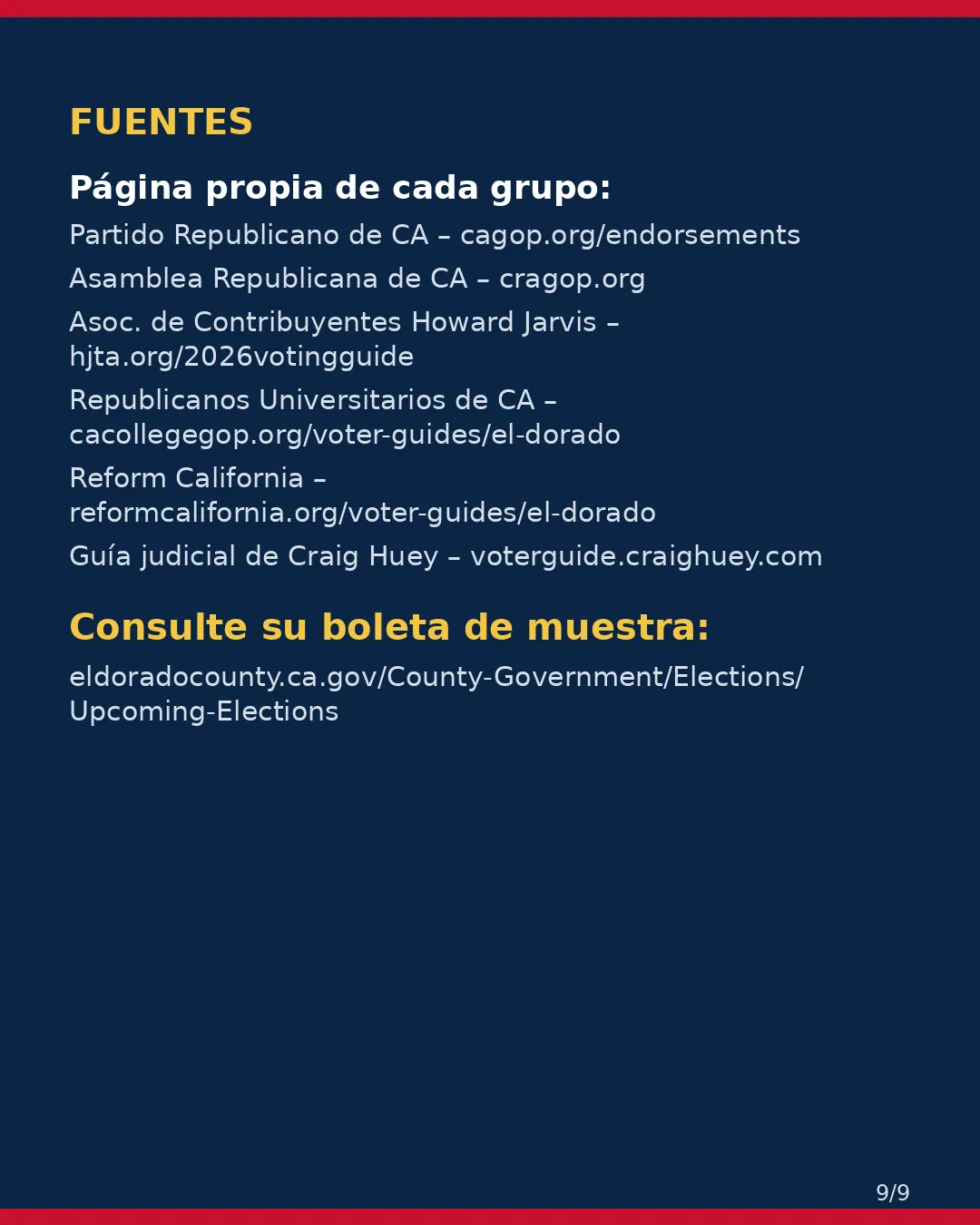 Condado de El Dorado, 3 de noviembre de 2026: la postura de los grupos conservadores sobre su boleta. (9/9)