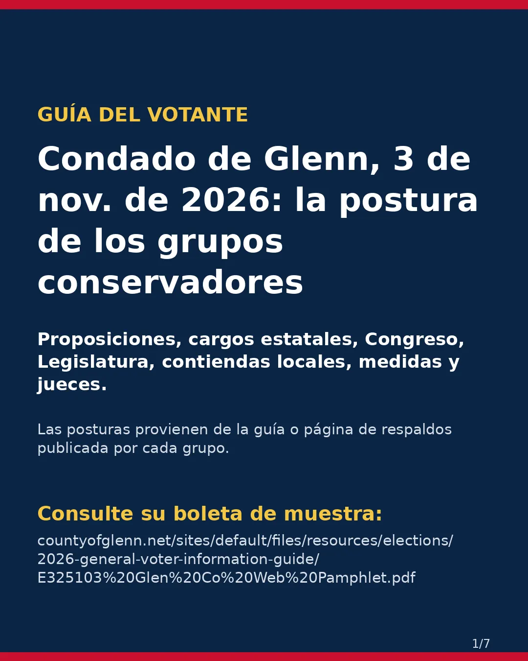 Condado de Glenn, 3 de noviembre de 2026: la postura de los grupos conservadores sobre su boleta. (1/7)