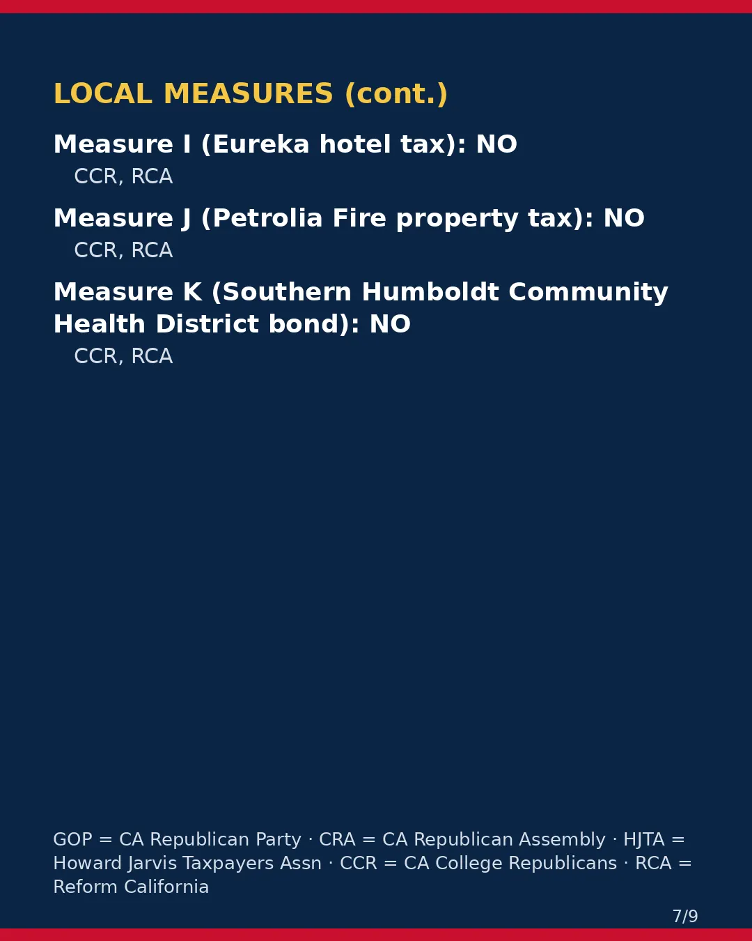 Humboldt County, Nov 3, 2026: where conservative groups stand on your ballot. (7/9)