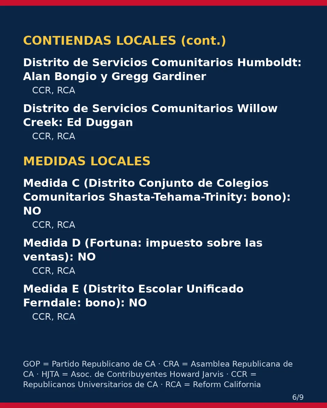 Condado de Humboldt, 3 de noviembre de 2026: la postura de los grupos conservadores sobre su boleta. (6/9)