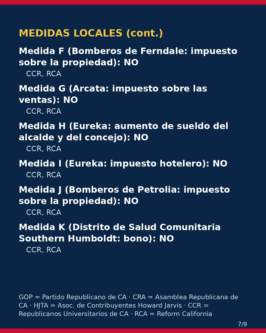 Condado de Humboldt, 3 de noviembre de 2026: la postura de los grupos conservadores sobre su boleta. (7/9)