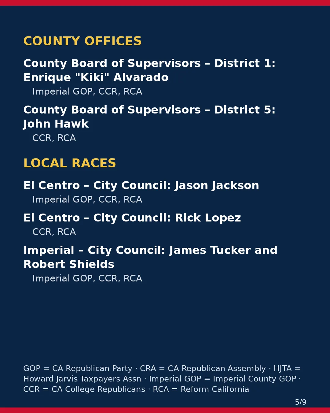 Imperial County, Nov 3, 2026: where conservative groups stand on your ballot. (5/9)