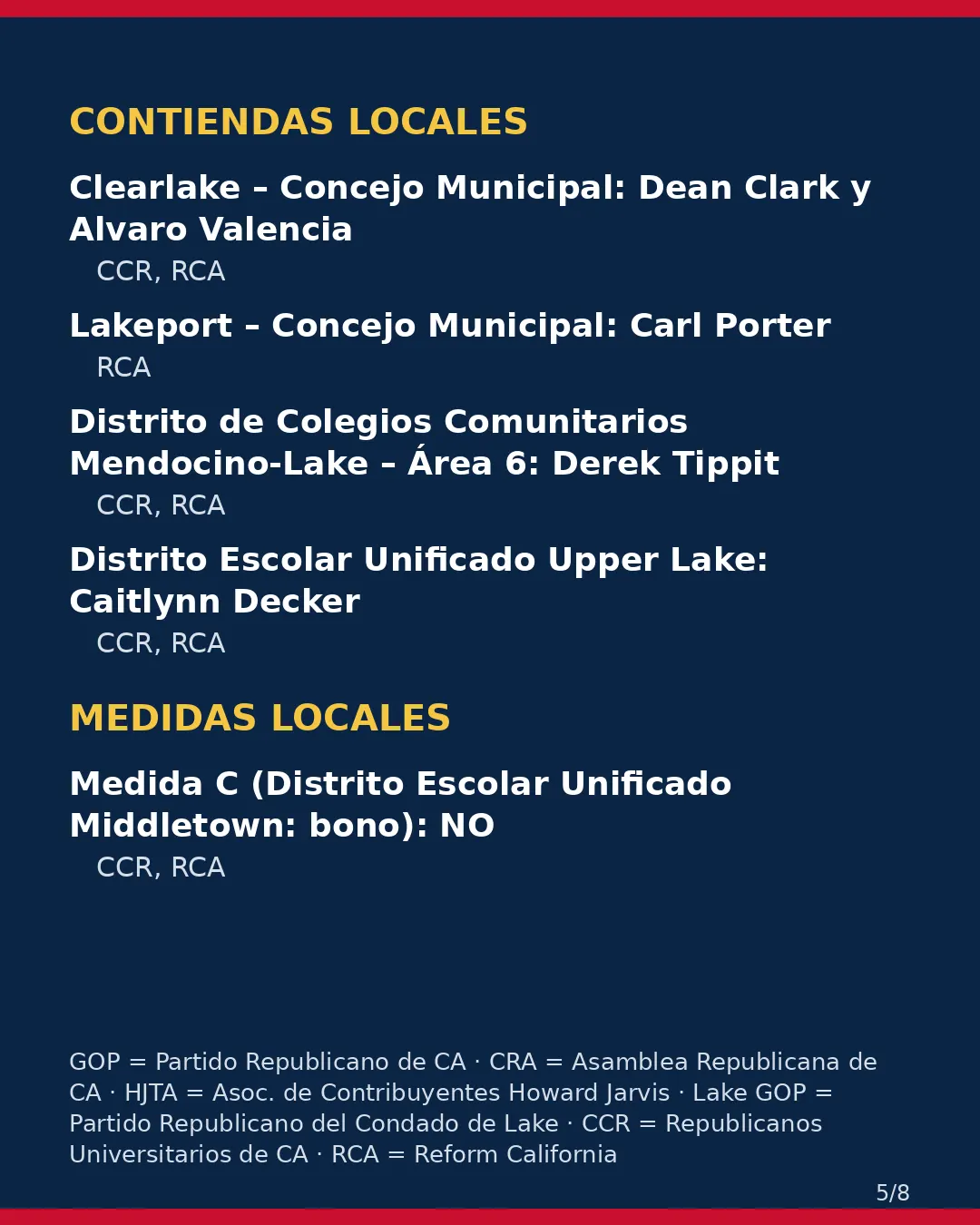 Condado de Lake, 3 de noviembre de 2026: la postura de los grupos conservadores sobre su boleta. (5/8)