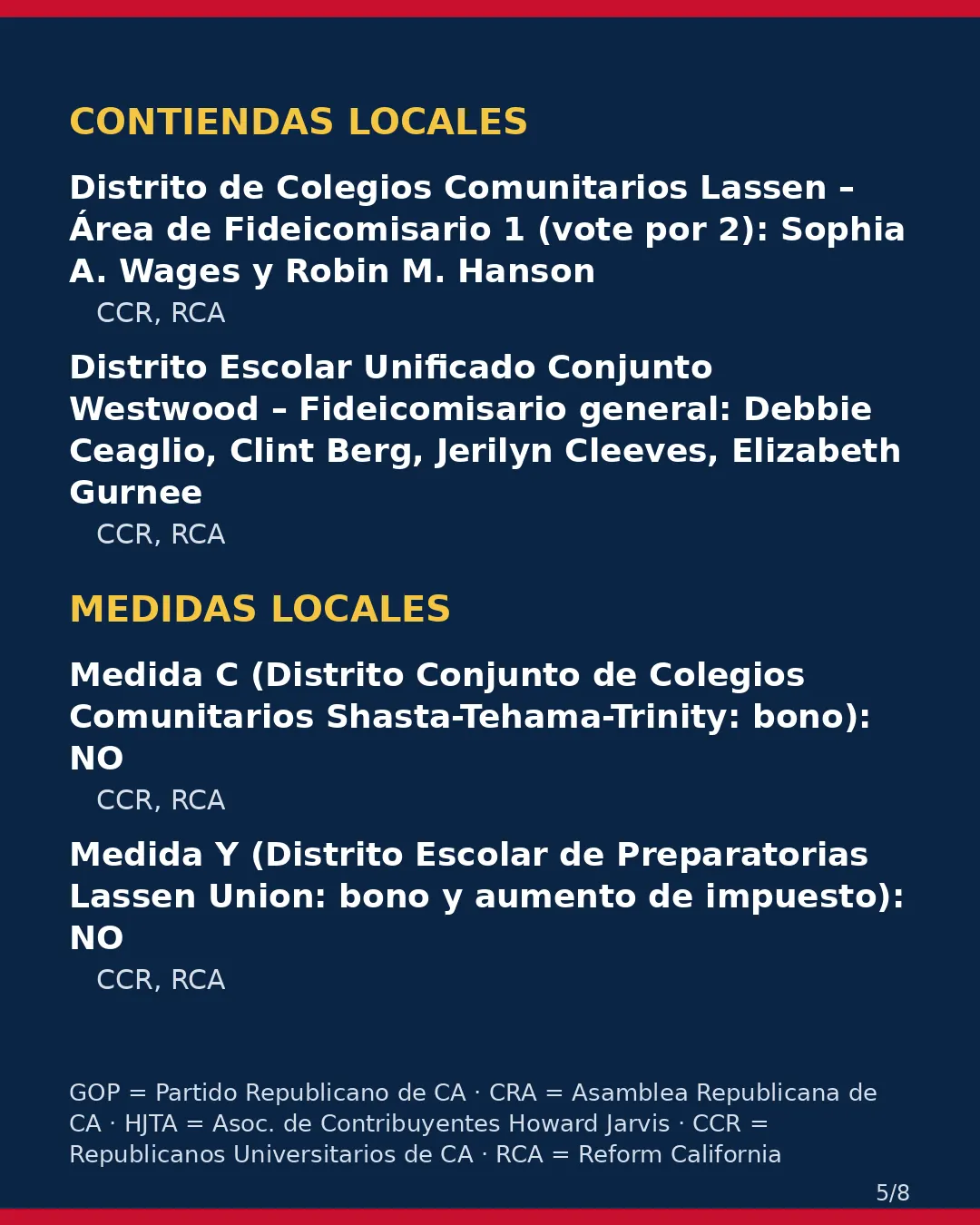 Condado de Lassen, 3 de noviembre de 2026: la postura de los grupos conservadores sobre su boleta. (5/8)