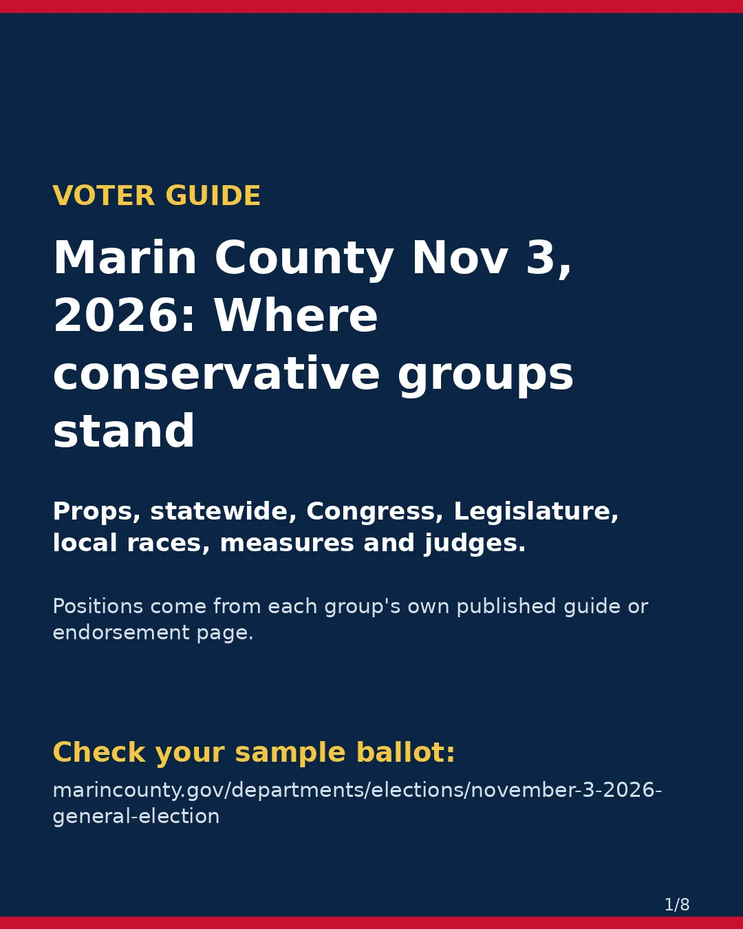 Marin County, Nov 3, 2026: where conservative groups stand on your ballot. (1/8)