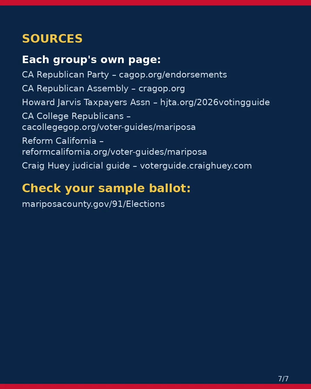 Mariposa County, Nov 3, 2026: where conservative groups stand on your ballot. (7/7)