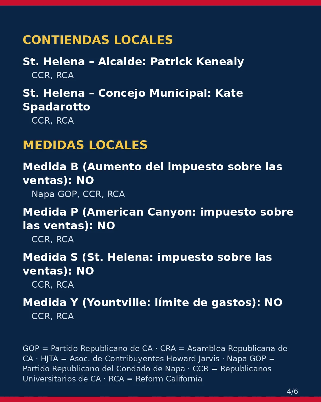 Condado de Napa, 3 de noviembre de 2026: la postura de los grupos conservadores sobre su boleta. (4/6)