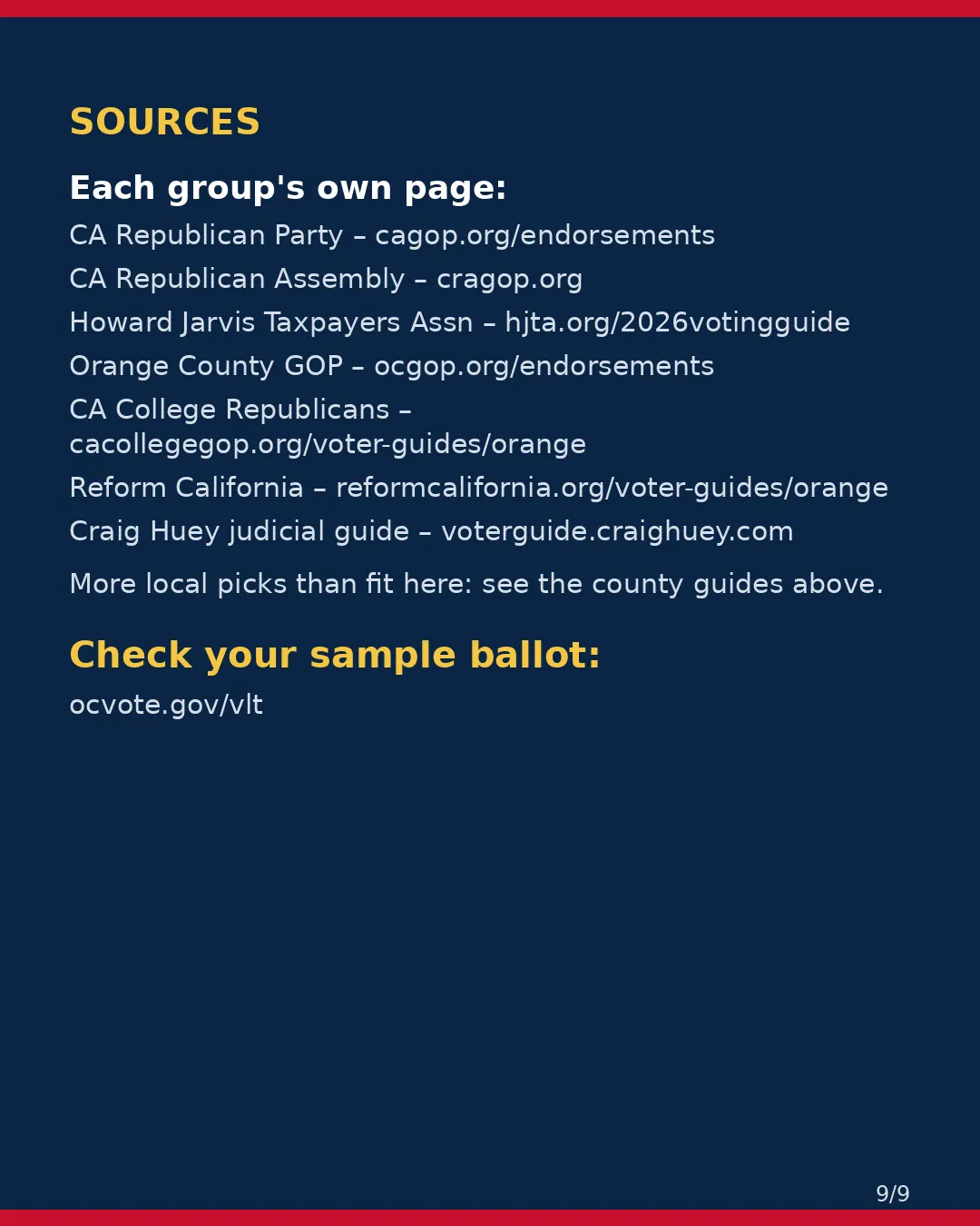 Orange County, Nov 3, 2026: where conservative groups stand on your ballot. (9/9)
