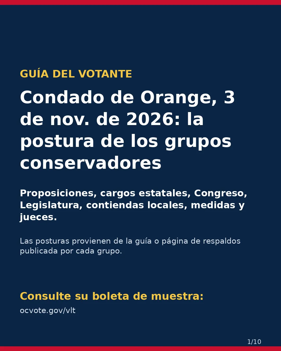 Condado de Orange, 3 de noviembre de 2026: la postura de los grupos conservadores sobre su boleta. (1/10)