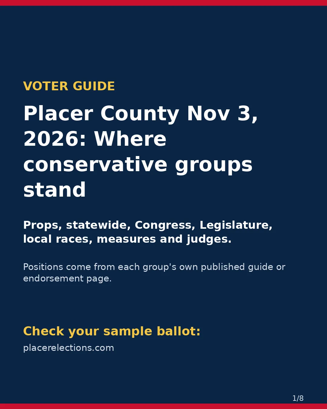 Placer County, Nov 3, 2026: where conservative groups stand on your ballot. (1/8)