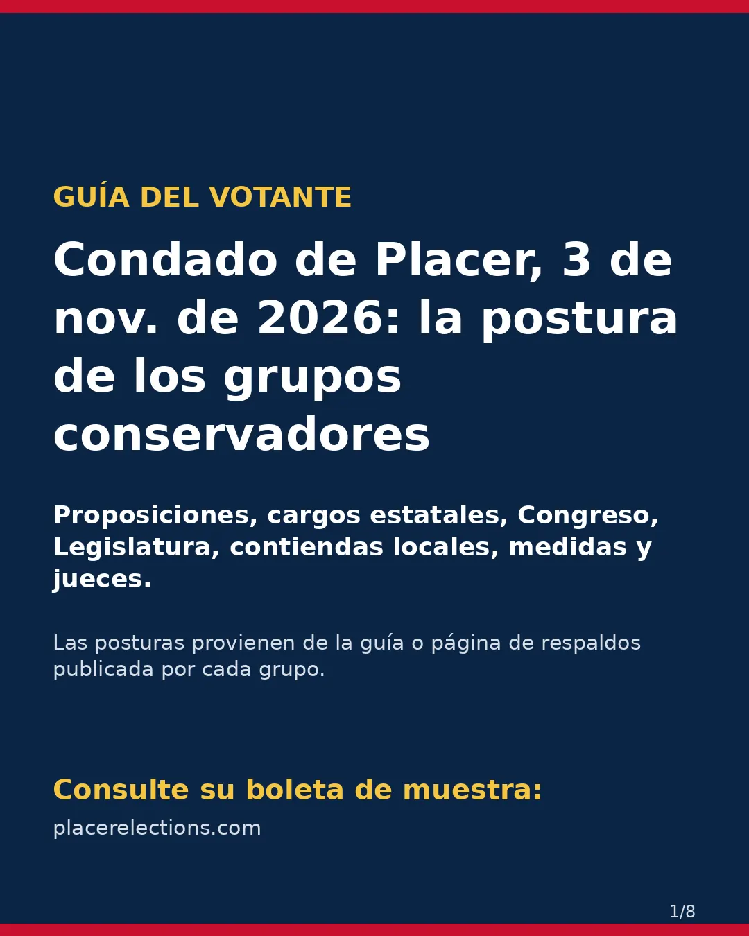 Condado de Placer, 3 de noviembre de 2026: la postura de los grupos conservadores sobre su boleta. (1/8)