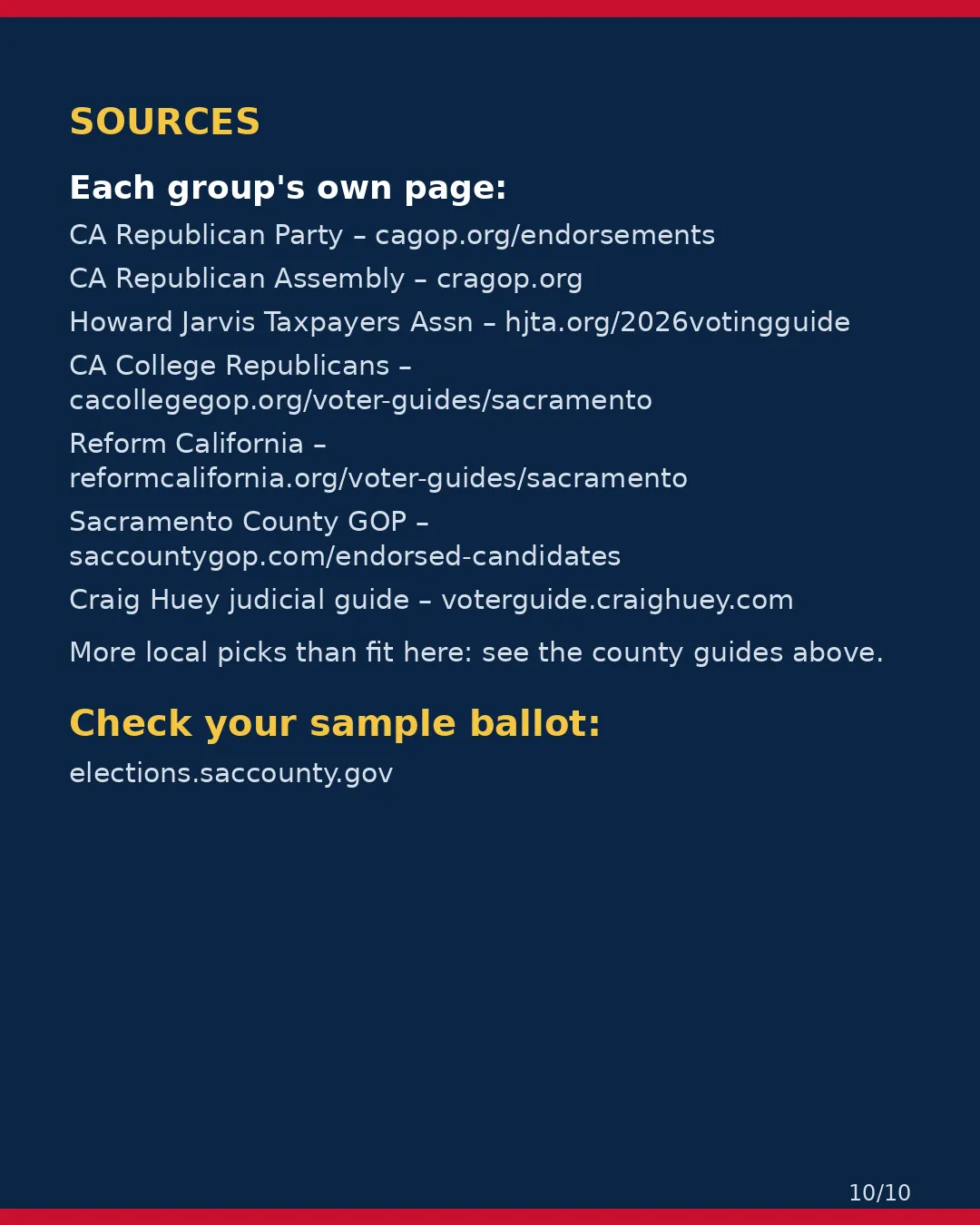 Sacramento County, Nov 3, 2026: where conservative groups stand on your ballot. (10/10)