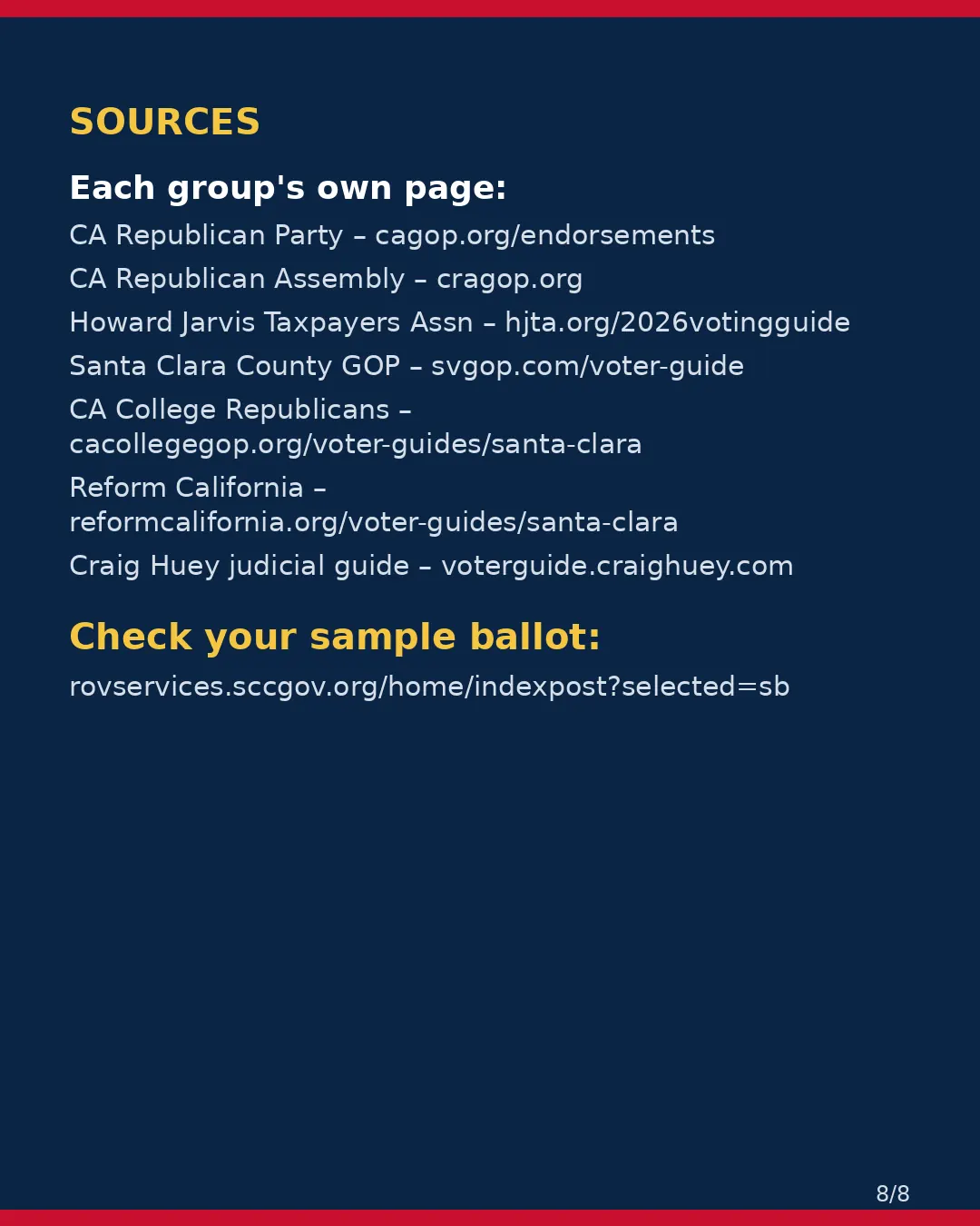 Santa Clara County, Nov 3, 2026: where conservative groups stand on your ballot. (8/8)