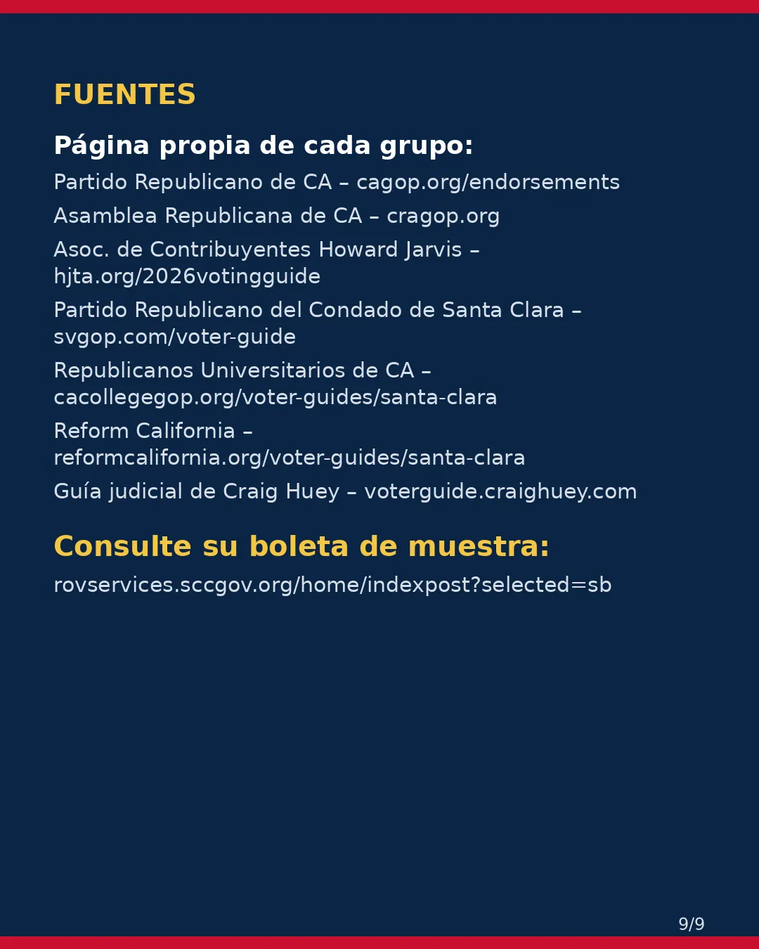 Condado de Santa Clara, 3 de noviembre de 2026: la postura de los grupos conservadores sobre su boleta. (9/9)