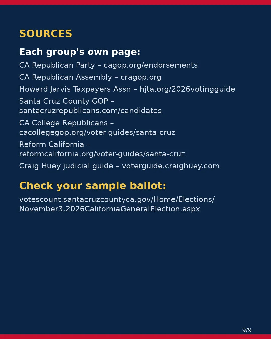 Santa Cruz County, Nov 3, 2026: where conservative groups stand on your ballot. (9/9)
