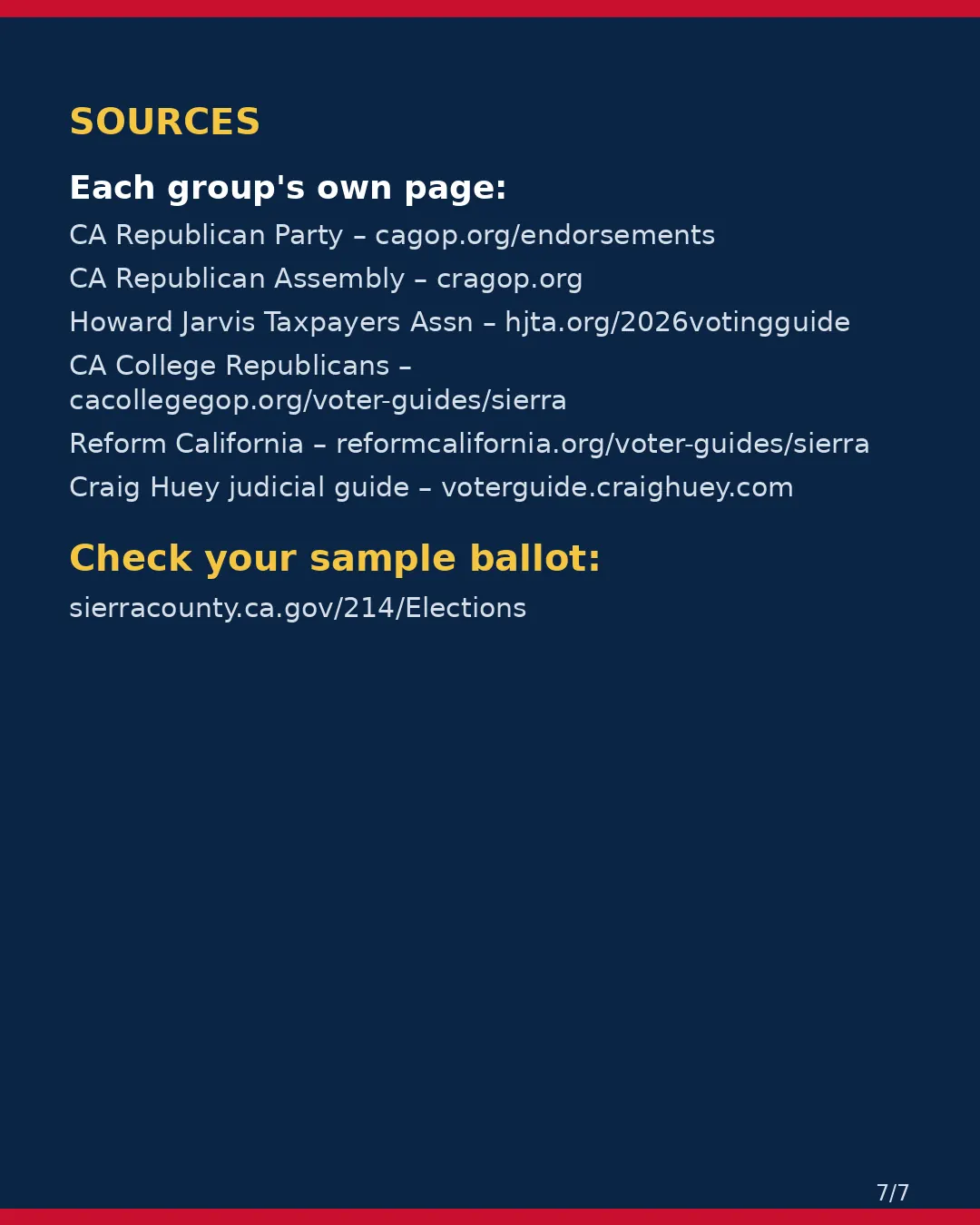Sierra County, Nov 3, 2026: where conservative groups stand on your ballot. (7/7)