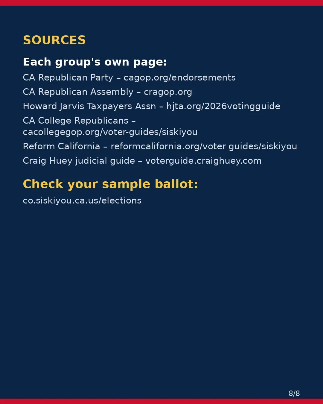 Siskiyou County, Nov 3, 2026: where conservative groups stand on your ballot. (8/8)