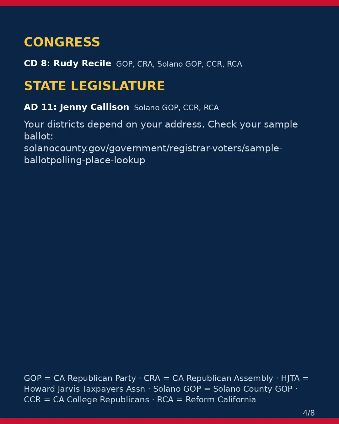 Solano County, Nov 3, 2026: where conservative groups stand on your ballot. (4/8)