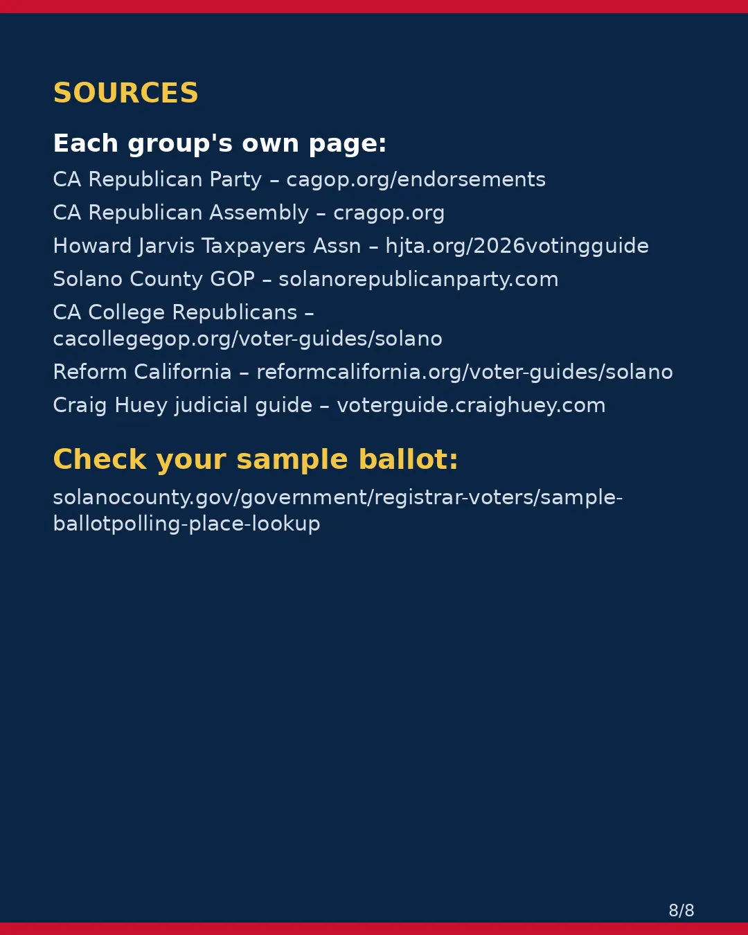 Solano County, Nov 3, 2026: where conservative groups stand on your ballot. (8/8)