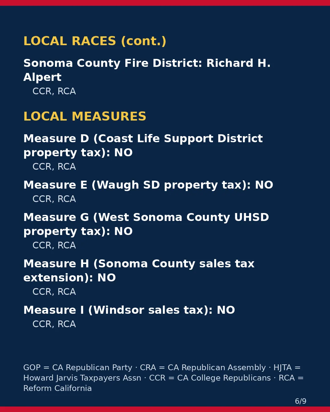 Sonoma County, Nov 3, 2026: where conservative groups stand on your ballot. (6/9)