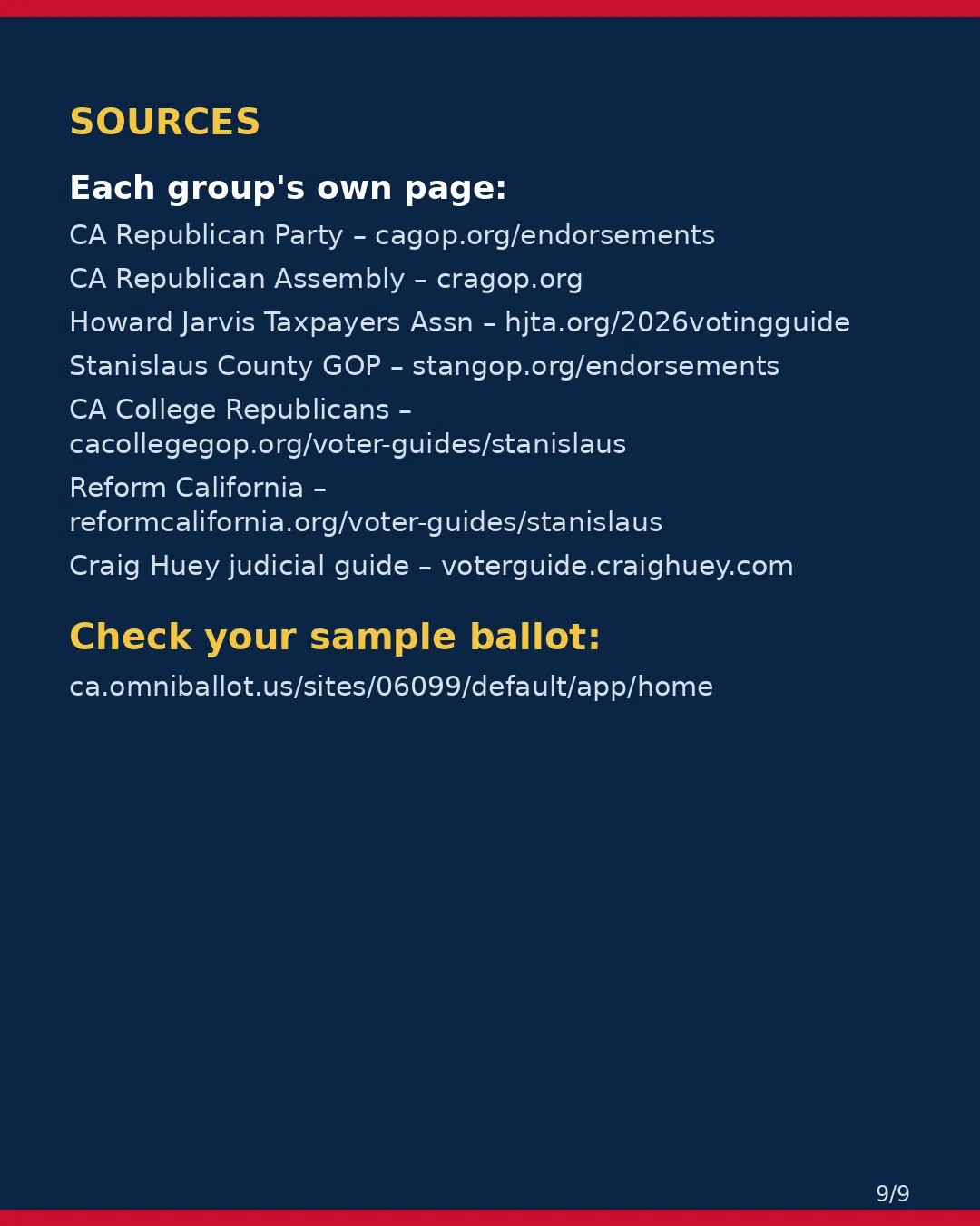 Stanislaus County, Nov 3, 2026: where conservative groups stand on your ballot. (9/9)
