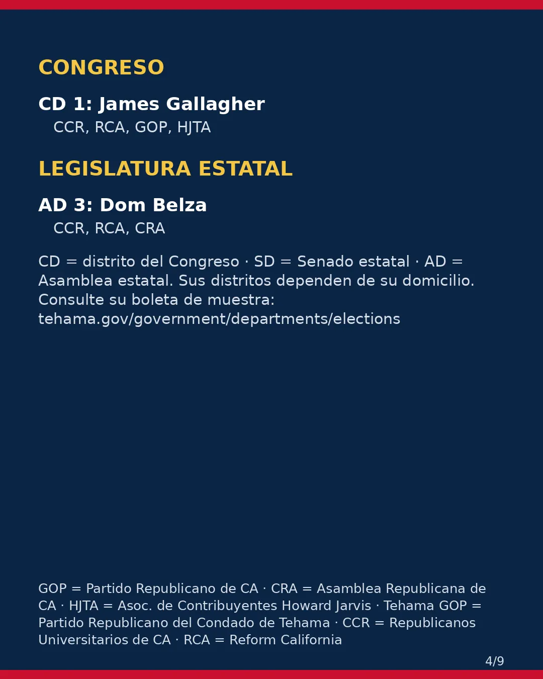 Condado de Tehama, 3 de noviembre de 2026: la postura de los grupos conservadores sobre su boleta. (4/9)