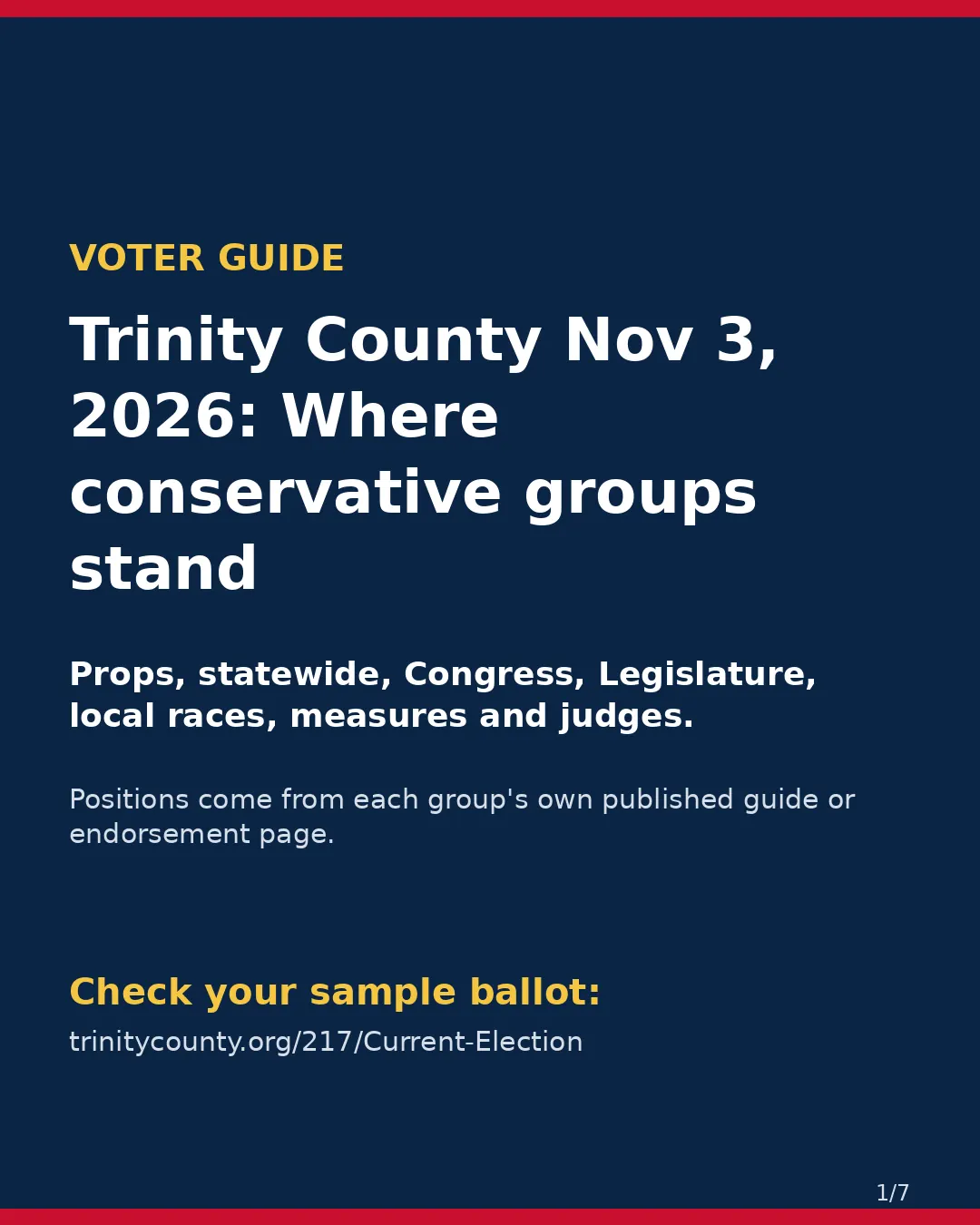 Trinity County, Nov 3, 2026: where conservative groups stand on your ballot. (1/7)