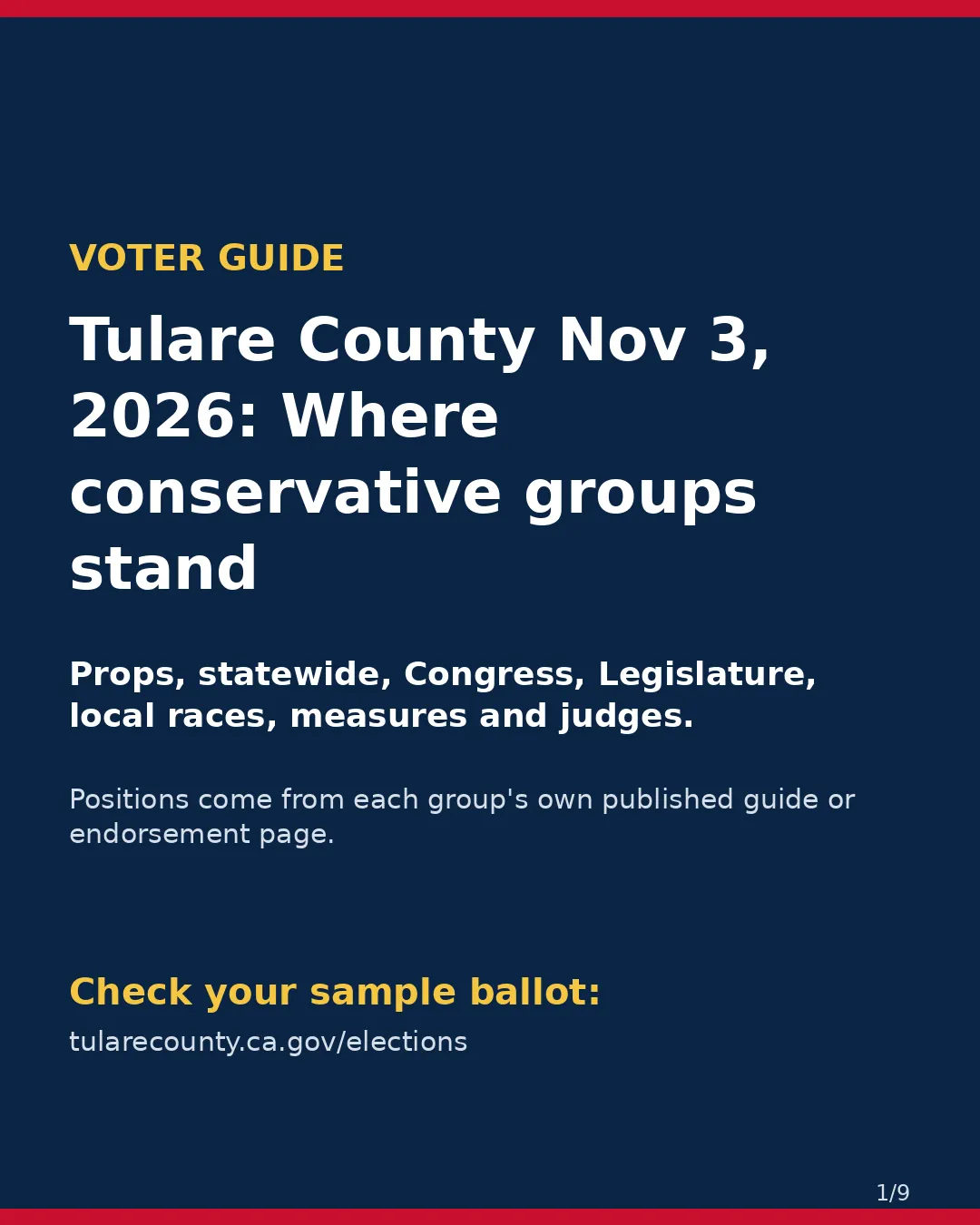 Tulare County, Nov 3, 2026: where conservative groups stand on your ballot. (1/9)
