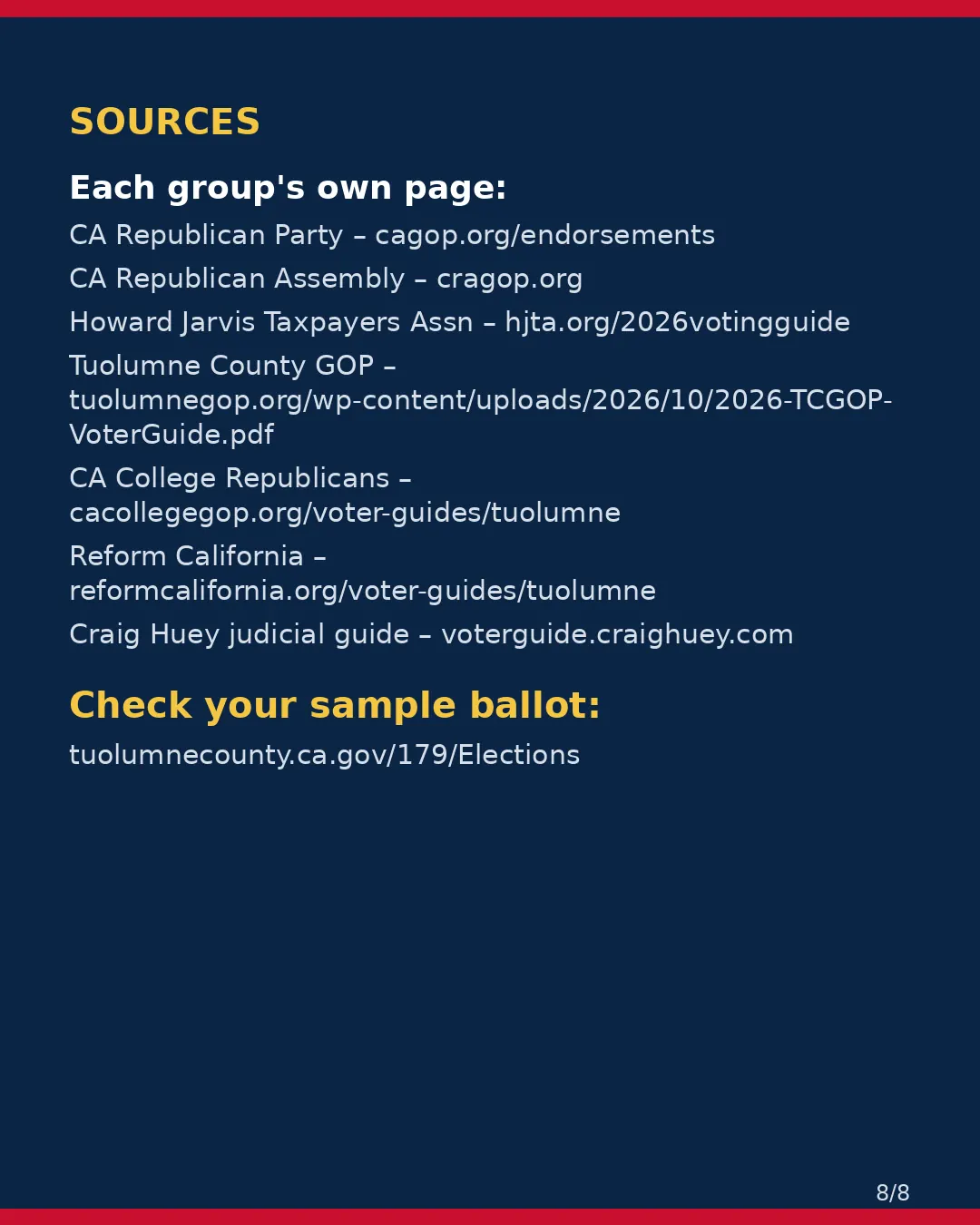 Tuolumne County, Nov 3, 2026: where conservative groups stand on your ballot. (8/8)