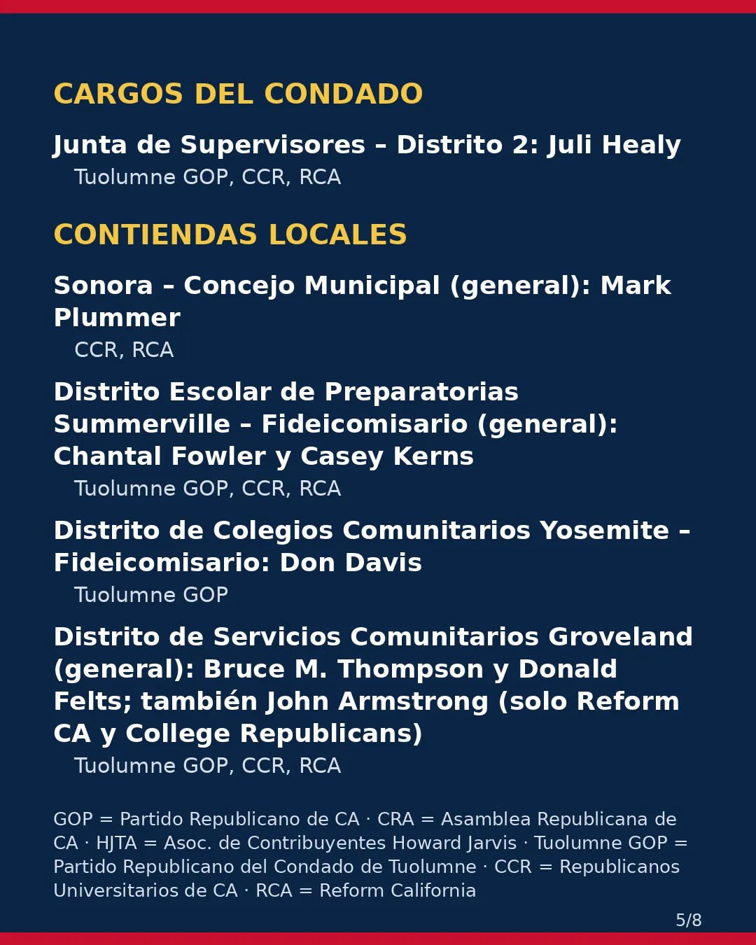 Condado de Tuolumne, 3 de noviembre de 2026: la postura de los grupos conservadores sobre su boleta. (5/8)