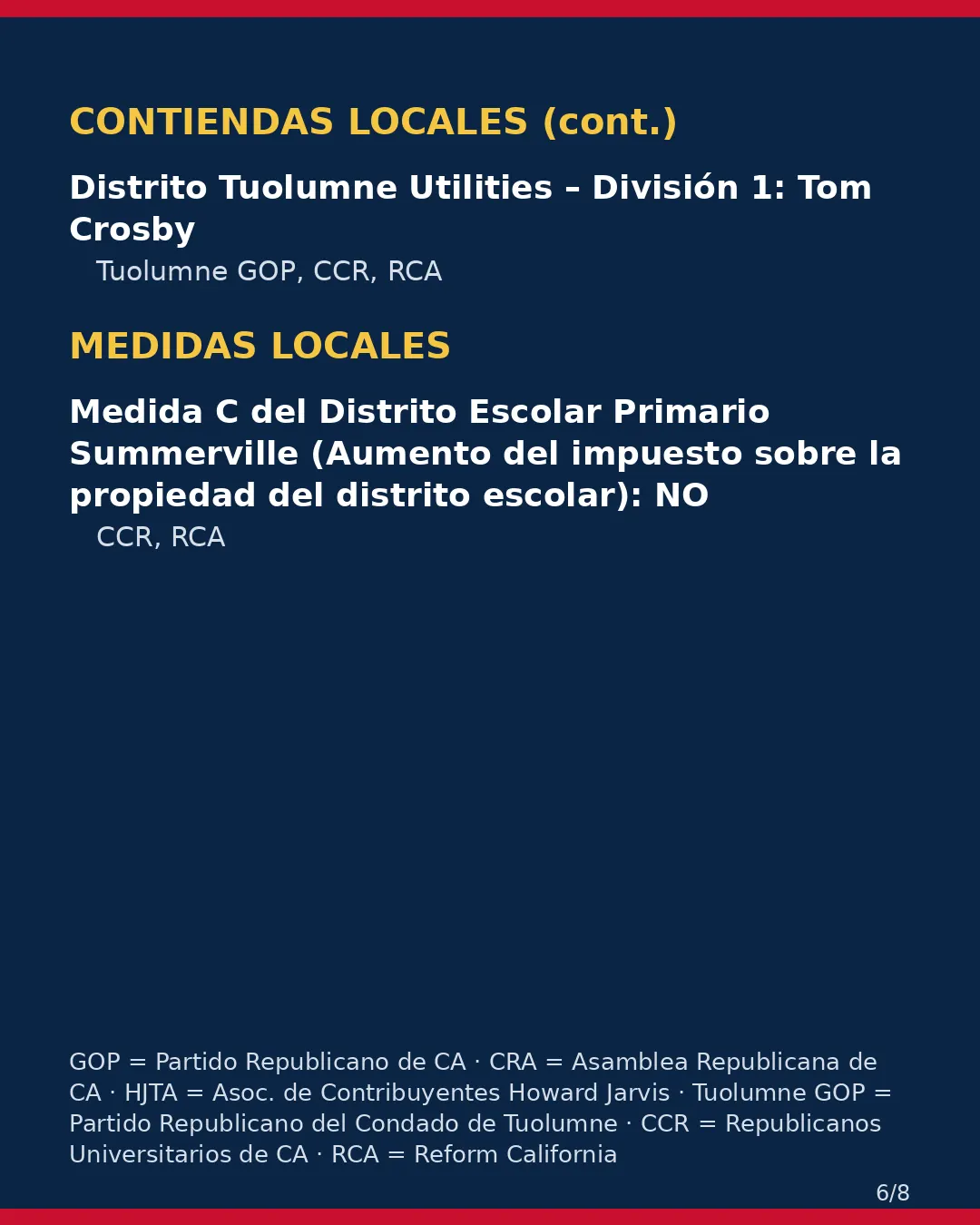 Condado de Tuolumne, 3 de noviembre de 2026: la postura de los grupos conservadores sobre su boleta. (6/8)