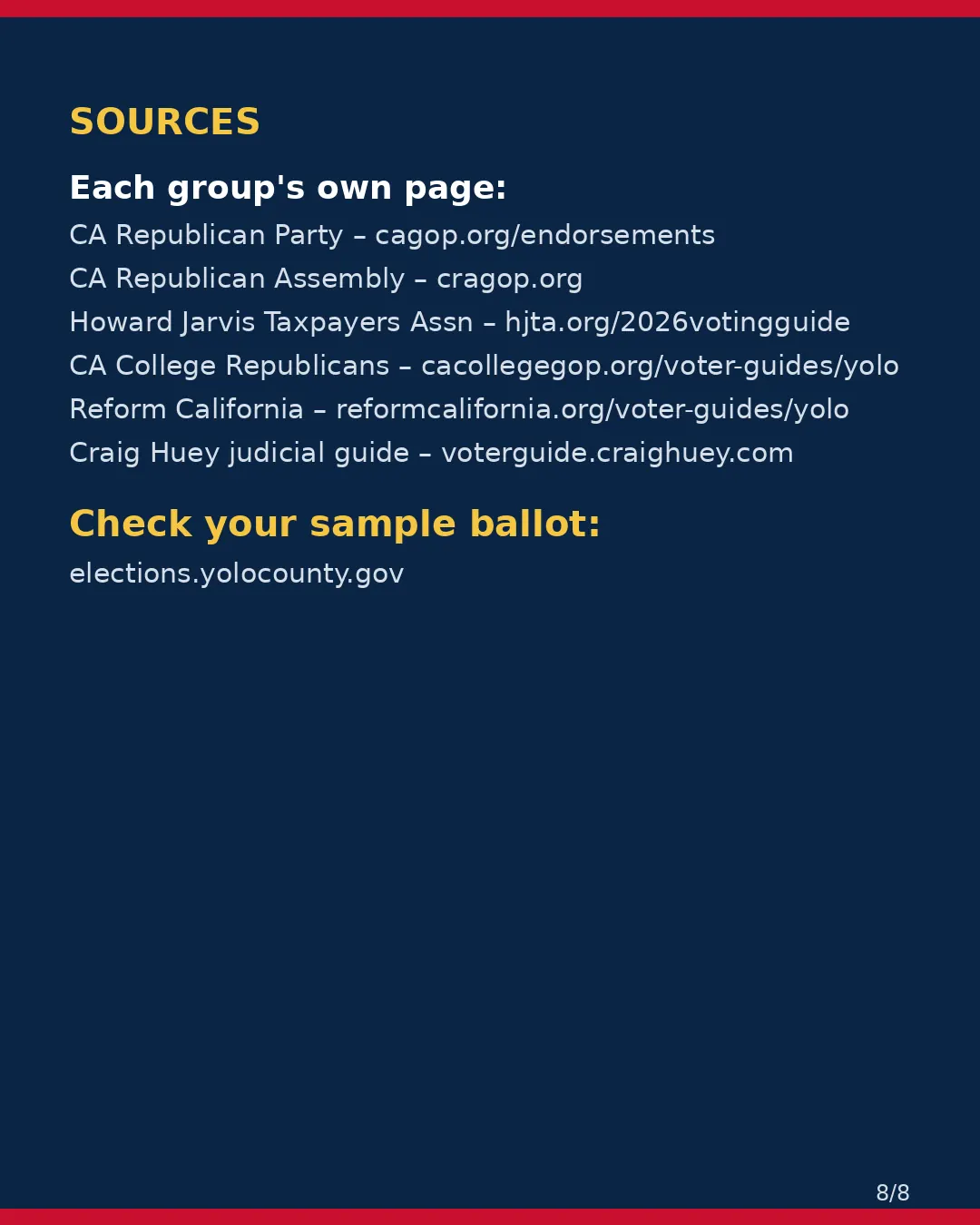 Yolo County, Nov 3, 2026: where conservative groups stand on your ballot. (8/8)
